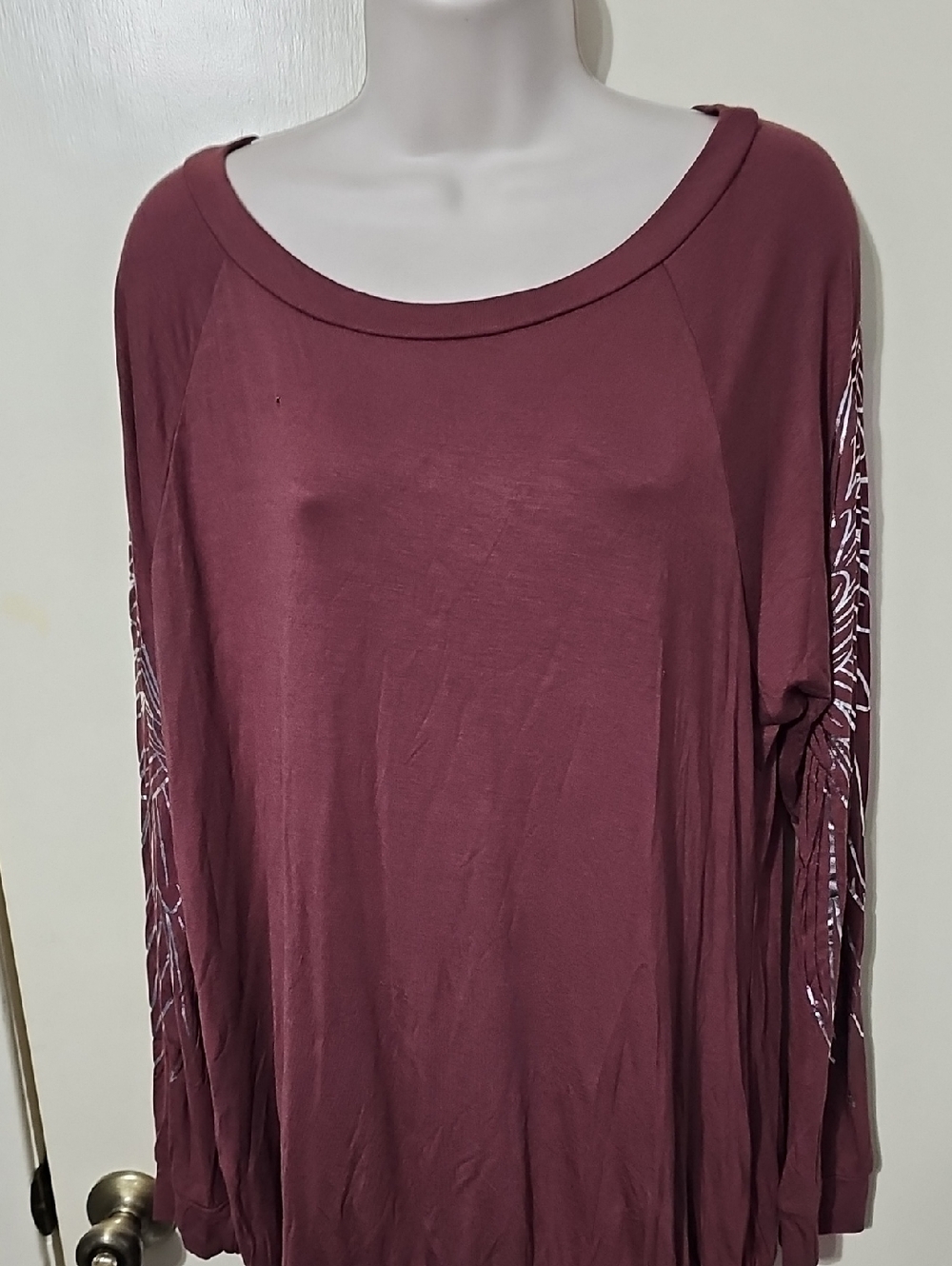 Maroon Long Sleeve Tunic with Printed Sleeve Detail